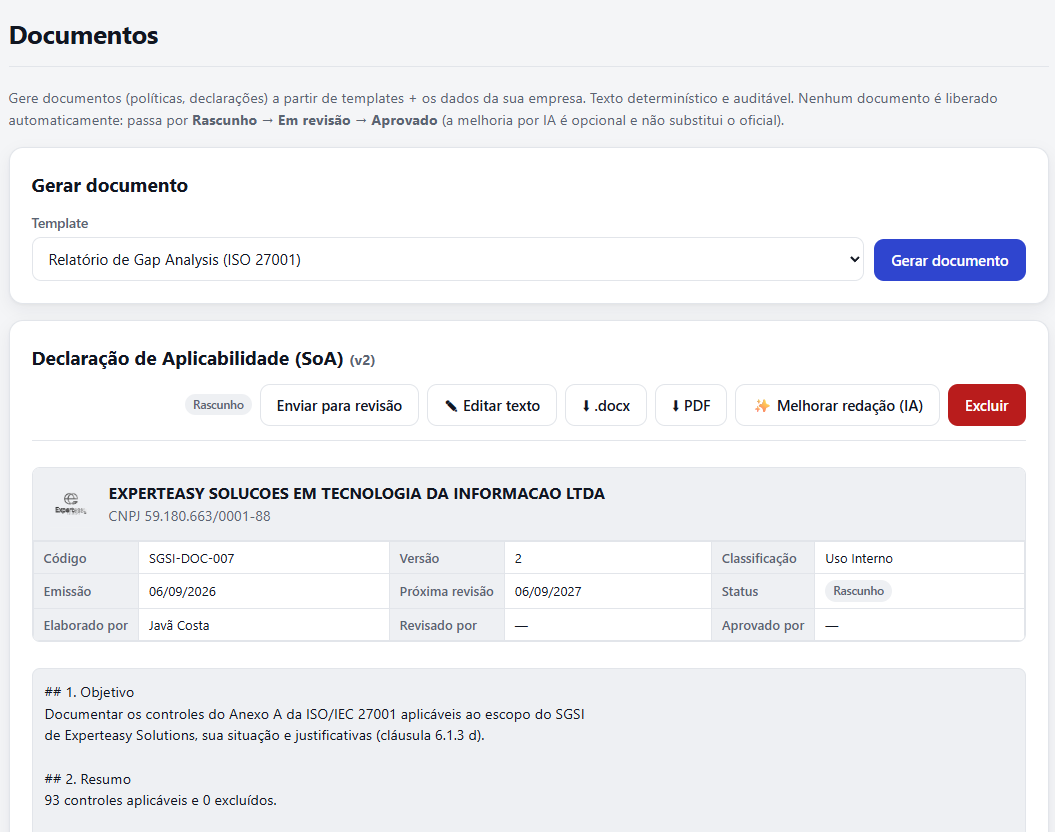 ExpertEasy GRC — Documentos e evidências: Centralize documentos, evidências e o histórico da jornada.